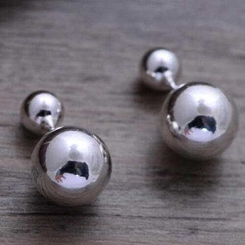 Hot sale Pure S925 Silver Earrings Women Big 14MM Smooth Ball Stud Earrings