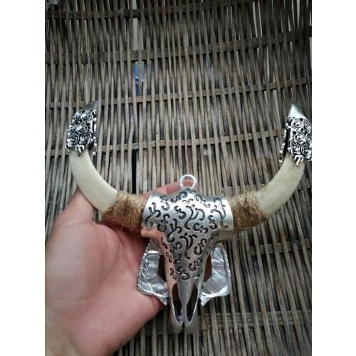 Wild pig teeth embedded alloy ox head wild boar tooth decoration gifts