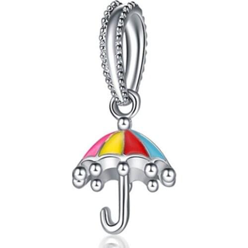 1Pcs New Cute Colorful Umbrella Pendant DIY Beads Suitable for Original Pandora Charm Bracelet Ladies Jewelry Making Gifts