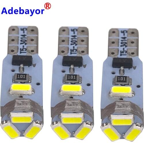 14pcs Car Auto LED T5 5 led smd 3014 Wedge Light Lamp White DC12v Instrument Warning Indicator Signal Bulbs (Non-Polarity)