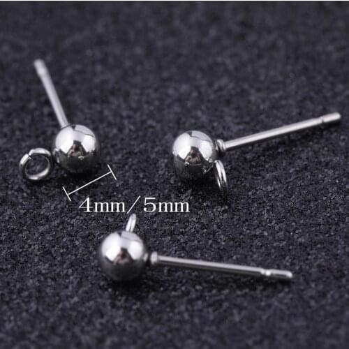 20pcs Stianless Steel 4mm 5mm Pin Head Earring Post Connector Findings Diy Jewelry Making Accessories