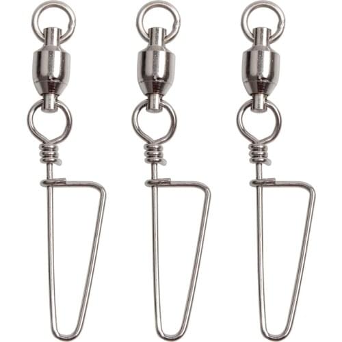 20pcs Silver Stainless Steel Ball Bearing Fishing Swivel With Coastlock Snap Hard Fishing Lures Connector Size 1 2 3 4 5 6 7 8