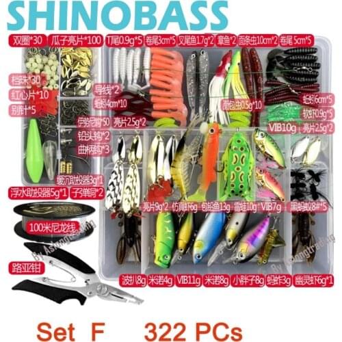 322 PCs Fishing Lure Set with Tackle Box Mixed Baits Lure Kit Spinner Crankbait Minnow Popper Spoon Plier for Sea River