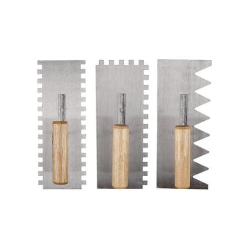 5 different tooth shapes of stainless steel blades, with a wooden handle plastering trowel structure concrete spatula tool