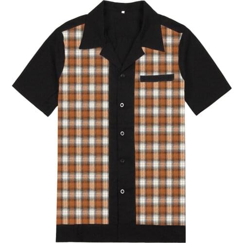 50s Rockabilly Shirts Men Vintage Punk Rave Shirts Short Sleeve Plaid Printed Rolling Rock Shirt Casual Hip Hop Dress Shirts Men
