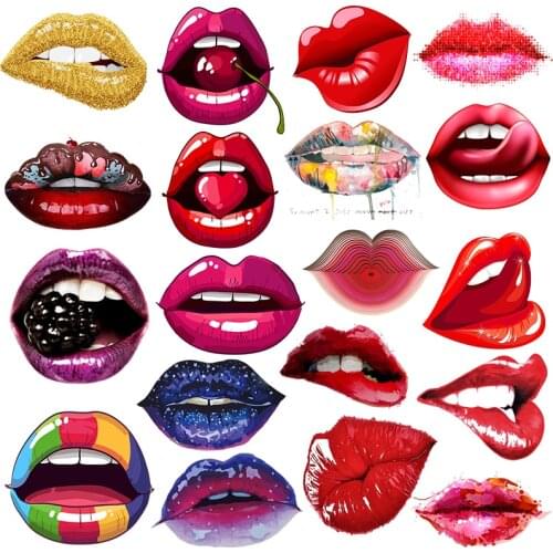 Watercolor Print Lips Patches For Clothes Heat Transfer Thermal Stickers DIY Washable T-Shirts Iron On Transfer Girls Patches