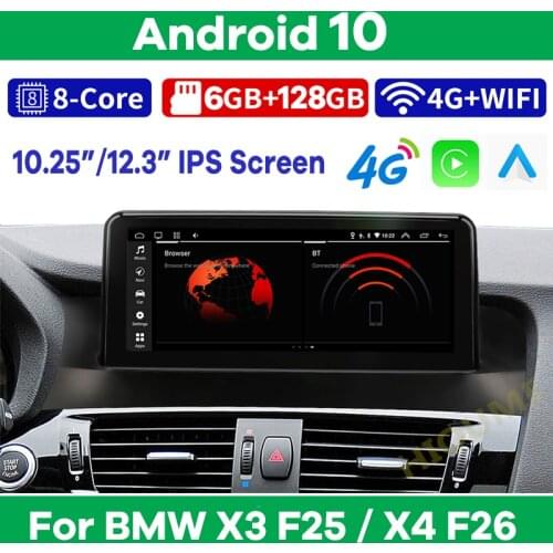 10.25" 8Core CPU 8G+128G Android 10 Car Multimedia Player for BMW X3 F25 X4 F26 2011-2018 Auto Radio GPS Stereo CarPlay Audio