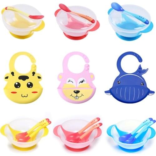 Baby Bowl Set Training Bowl Spoon Tableware Set Dinner Bowl Learning Dishes with Suction Cup Children Training Dinnerware