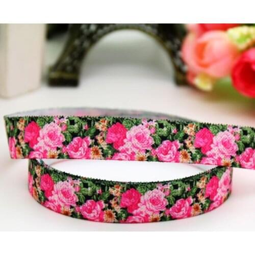 DHK 5/8'' 5yards Fold Elastic FOE flower printed headband headwear hairband decoration OEM Wholesale C501