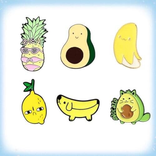 Yellow Lemon Avocado Banana Enamel Pins Cartoon Fruit Brooches for Women Men Backpacks Lapel Pin Cute Metal Badge Jewelry Gifts