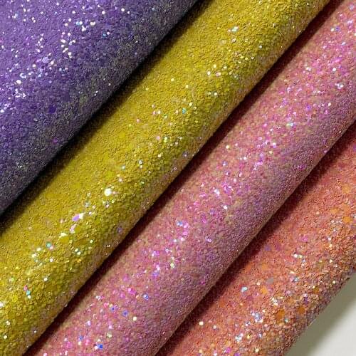 Fluorescent Super Shiny Chunky Glitter Faux Leather Fabric Knitted Backing for Making Shoe Upper/Bag/DIY Accessories