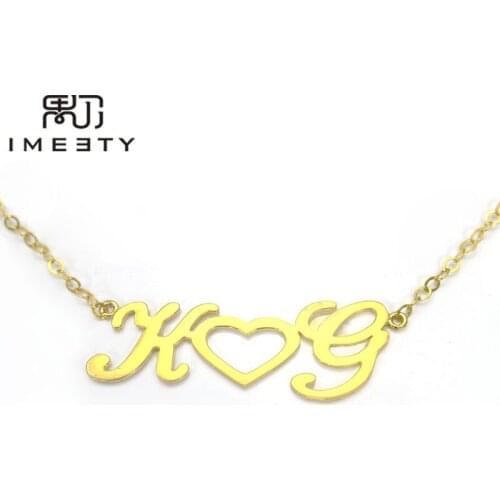 IMEETY jewelry custom necklaces cursive initial heart nameplate necklaces love initial letters necklace birthday gifts