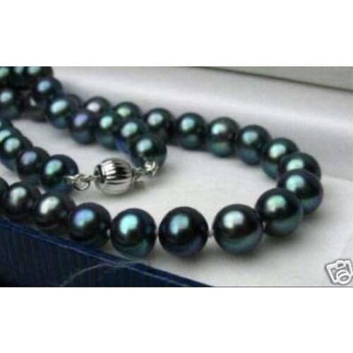 Hot sale new Style GENUINE AA+ 8-9MM BLACK NATURAL TAHITIAN PEARL NECKLACE 17" LL