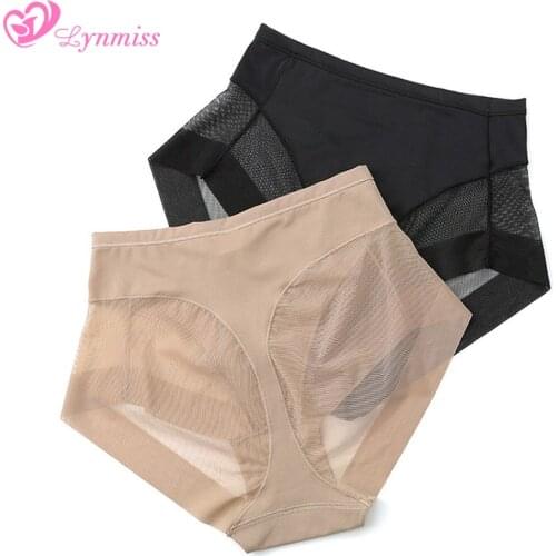 Lynmiss Women Panties Sexy Transparent Mesh Lingerie Underwear Women Mid Waist Waistband Abdomen Comfortable Female Briefs