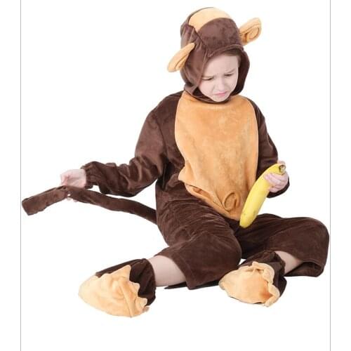 Cute Cartoon Monkey Cosplay Homewear Jumpsuit Halloween Costumes For Boys Girls Kigurumi Flannel Pajamas Kids Gift