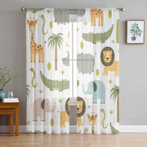 Cartoon Animal Alligator Elephant Giraffe Sheer Curtains for Living Room Bedroom Kitchen Tulle for Windows Voile Yarn Curtains