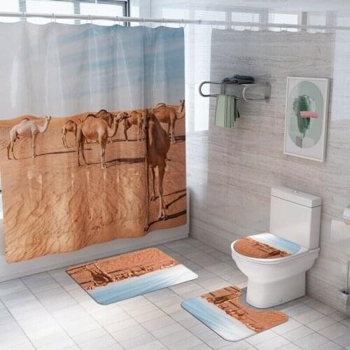 Bathroom decor Waterproof Shower Curtain Set Toilet Cover Non-Slip Bath Mat Rug Carpet Toilet Seat Bathroom Accessories Washable