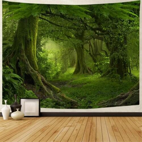 SepYue Forest Green Tree in Misty Forest Wall Hanging Nature Scenery Tapestry Decor for Living Room Bedroom