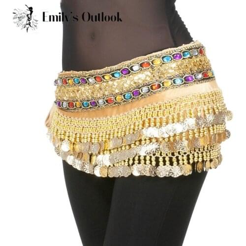 Extra Thick Heavy 248 Coin Belt Belly Dance Costume Velvet Hip Scarf Wrap Waist Band India Dancer Golden Free Shipping
