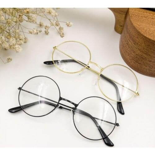 Veshoin Spectacle Eye Glasses Glasses Frame Mens and Womens Ultra-light Decorative Frames Metal Retro Round Flat Glasses
