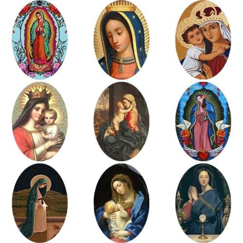 10pcs Virgin Mary Oval Glass Cabochon Photo 13x18mm/18x25mm Glass Demo Flat Back Jewelry Findings For Necklace Bracelet Charm
