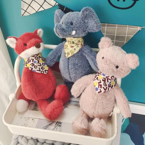 Fox Plush Toy Stuffed Baby Animal Elephant/Pig/Bear/Rhinoceros Plush Doll With Scarf Kid Accompany Doll Xmas Gift