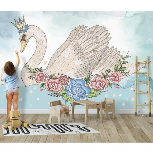 Custom wallpaper photo hand-painted white swan animal background wall painting home decoration childrens room 3d wallpaper