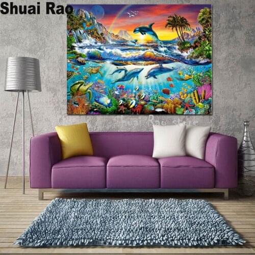 Rainbow Dolphin Diamond Painting full set Diamond Embroidery animal sea fish 100% Square Round Mosaic stickers wall decor
