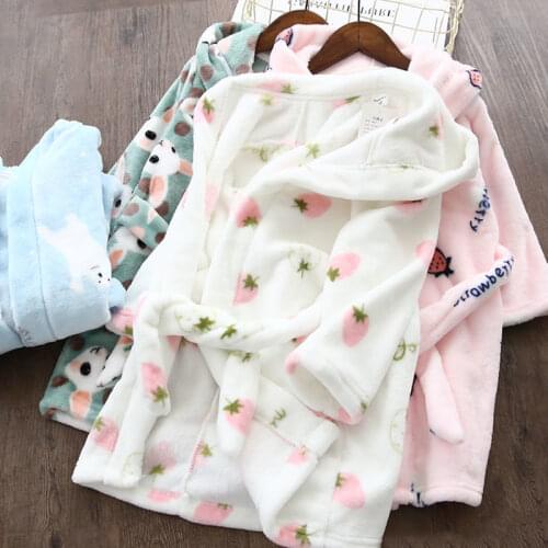 Long Sleeve Hooded Childrens Bathrobe Cute Print Kids Robe Boys Girls Pajamas Kids Sleepwear Robe