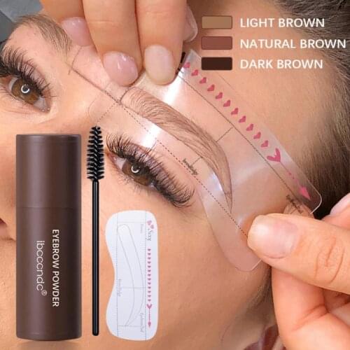 Eyebrow Stamp Stencils Shaping Kit Waterproof Brow Powder with Brush Makeup Set Light and Dark Brown 3 Colors Women Beauty Tools
