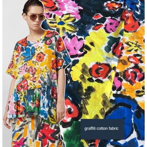145 * 100cm Cotton Spring and Summer Hand-Painted Graffiti Color Digital Spray Clothing Handmade DIY Fabric