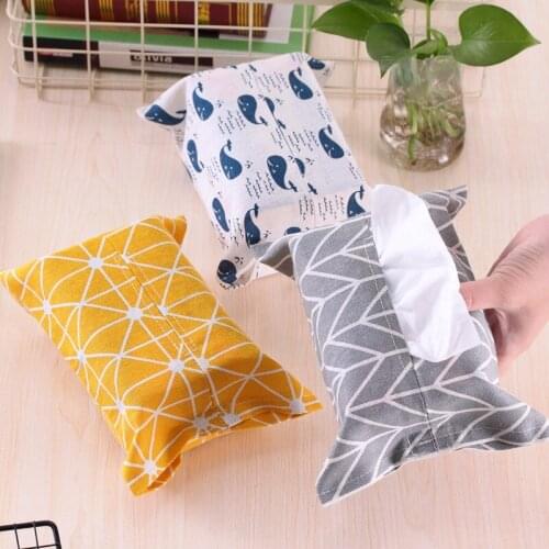 Fabric Tissue Box Cover Cute Cartoon Napkin Holder Pumping Napkin Cover Paper Box for Kitchen Car Toilet Tissue Case Container