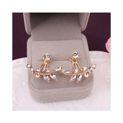 For Women Rose Gold Color Double Sided Fashion Jewelry Earrings Female Ear Brincos Pending 2018 Flower Crystals Stud Earring