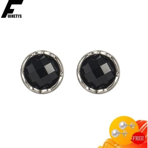 Trendy Earrings 925 Silver Jewelry Round Obsidian Gemstone Stud Earring for Women Wedding Engagement Party Accessories Wholesale