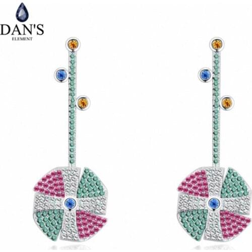 DANS ELEMENT 2 Colors Real Big Brand AAA Zirconia Micro Inlays Round Stud Earrings for Women 130271