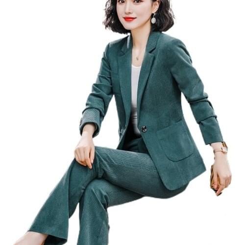 2020 Fashion Corduroy Pant Suits Women Office Work Pants Jacket Blazer Set Autumn Winter Plus Size Formal Suit Female Clothes