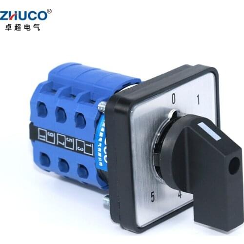 ZHUCO SZW26/LW26-20 0-5 Six Position Three Phase 20A Latching Control Rotary Changeover Cam Switch 64X64 48X48 mm Panel Mount