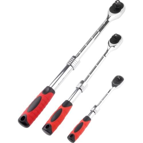 1Pc Durable Cr-V Steel Ratchet Socket Wrench, 1/4" 3/8" 1/2" 72 Teeth Extendable Long Handle Quick Release Drive Head Hand Tools