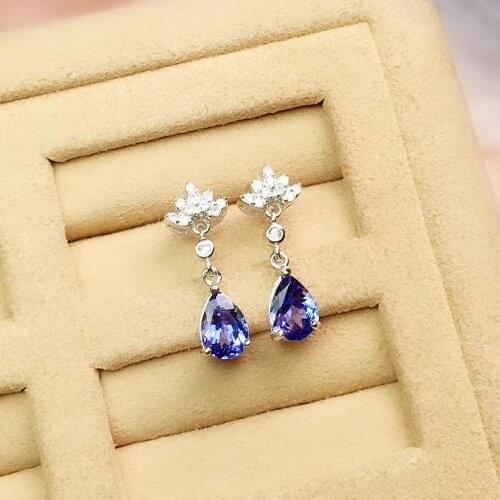 100% Natural and real Tanzanite Earring 925 sterling silver Fine jewelry Anniversary Best Gift