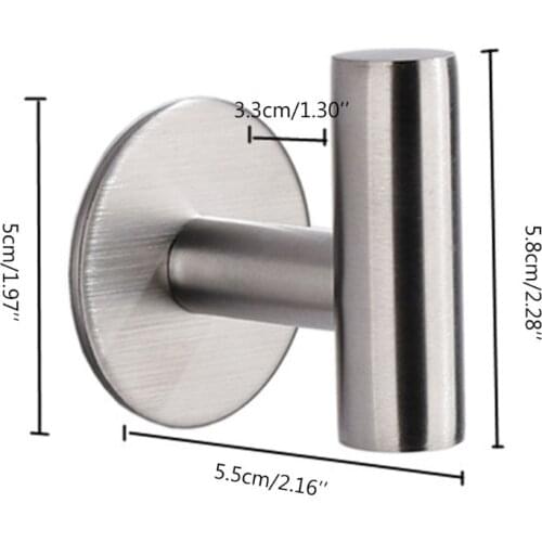 2Pcs Wall Mount Stainless Steel Self-adhesive Towel Hook Single Coat Robe Hanger L4MB