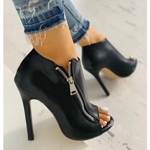 2021 Side Zipper Short Boots Womens Super High Heel European and American Fish Mouth Womens Boots Single Boots Nude Boots