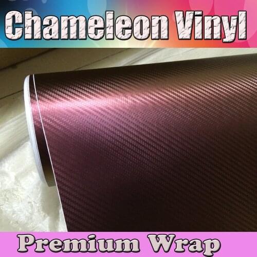 3D Chameleon carbon Fiber Vinyl Wrap Color Change Car Sticker bronze Purple Bubble Free Size:1.52x30m/Roll