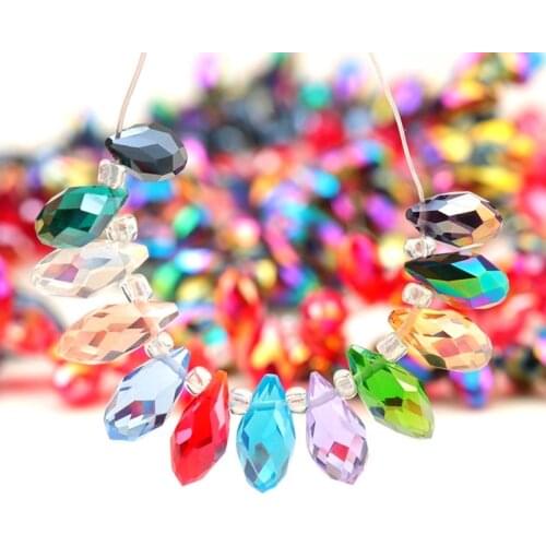 50pcs Multicolor Crystal teardrop Beads cross hole waterdrop Faceted glass bead for jewelry making Necklace bracelet earring DIY