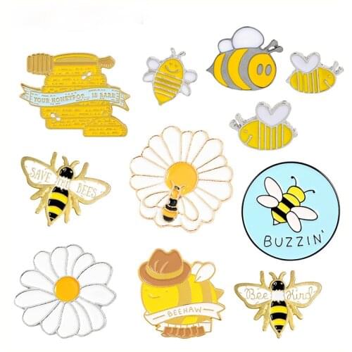 Buzzin Bees honeybee Enamel Pin Bee Mom & Kids Save The Bees Brooch Picking Honey Flowers Honeypot Pin Wholesale Insect Animal