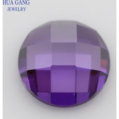 Purple Cubic Zirconia Stone Round Shape Flat Bottom Checkerboard Cut Loose CZ Stone Synthetic Gems For Jewelry 5mm 8mm