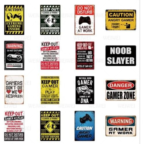 Game Metal Sign Text Warning Sign Home Decoration Gamer At Play Text Irom Plate Room Decor Wall Art Metal Plaque Danger Poster
