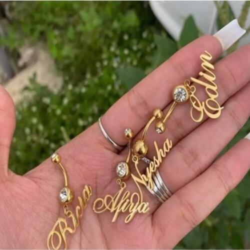 Custom Names Numbers Fashion Sexy Piercing Navel Nail Body Jewelry Pendant Round Crystal Belly Button Rings for Women Girl Gift