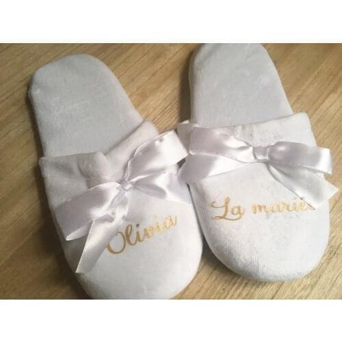 Personalized any text Wedding Slippers With Lace Bride Slippers Bridesmaid Gifts Custom Print Shoes Bachelorette Party Favors