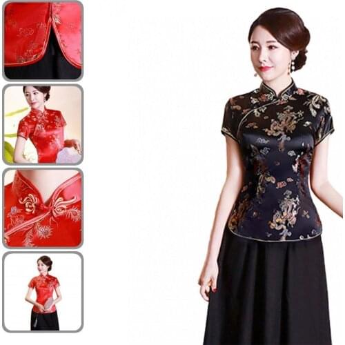Short Sleeve Vintage Chinese Style Exquisite Buckles Cheongsam Top for Prom