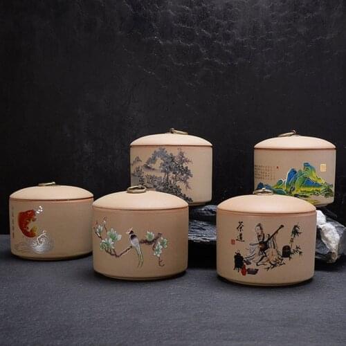 Ceramic Tea Canister Chinese Style Sealed Storage Tea Jar Tea Caddy Puer Container Box Household Kitchen Teaware Home Decor